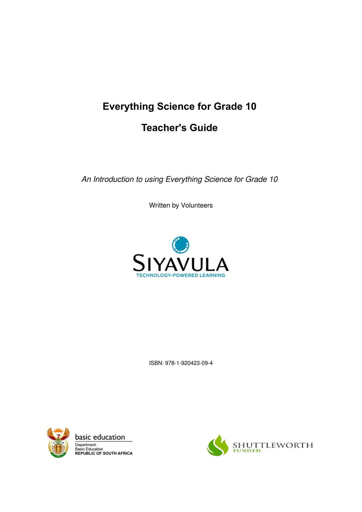 Science Grade 10: Teachers Guide
